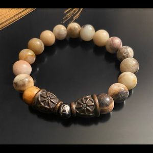 DeMarcus Alexan Brass Brown Stone Caps Bracelet